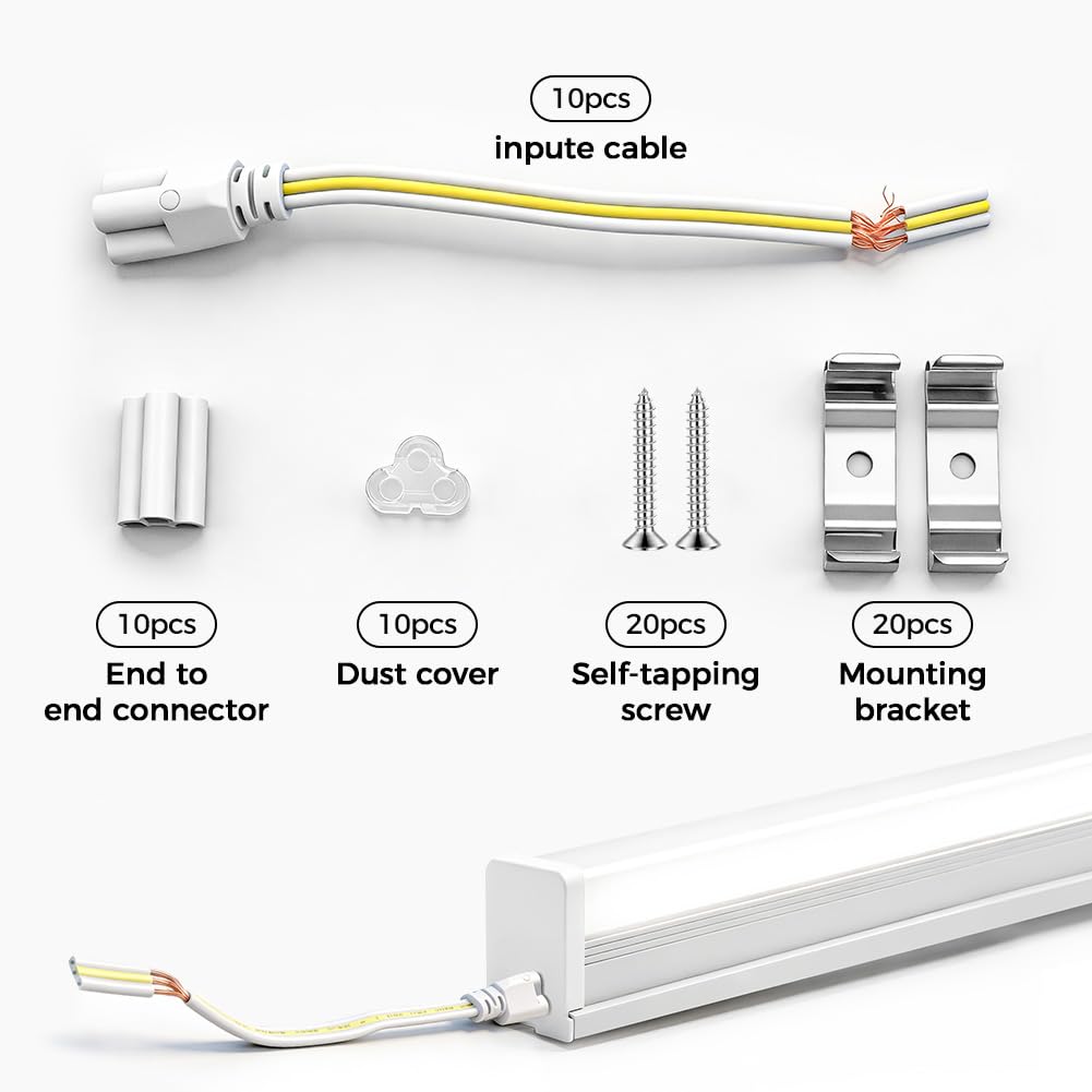 36W Fluorescente LED 120 cm, Tubo LED Garaje, Barra LED，Lámpara de Techo 3996LM 6500K, IP65 Impermeable, Enlazable, para Garaje, Taller, Almacén, Oficina - Paquete de 10