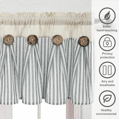 Cotton-Linen-Farmhouse-Kitchen-Valance-Curtains-Boho-Rustic-Button-Valances-NaturalSage-Green-Stripe-Color-Block-Window-Valances-Rod-Pocket-Small-Window-Curtain-for-Cafe-Bathroom-Bedroom-Drapes Cotton Linen Farmhouse Kitchen Valance Curtains Boho Rustic Button Valances NaturalSage Green Stripe Color Block Window Valances Rod Pocket Small Window Curtain for Cafe Bathroom Bedroom Drapes