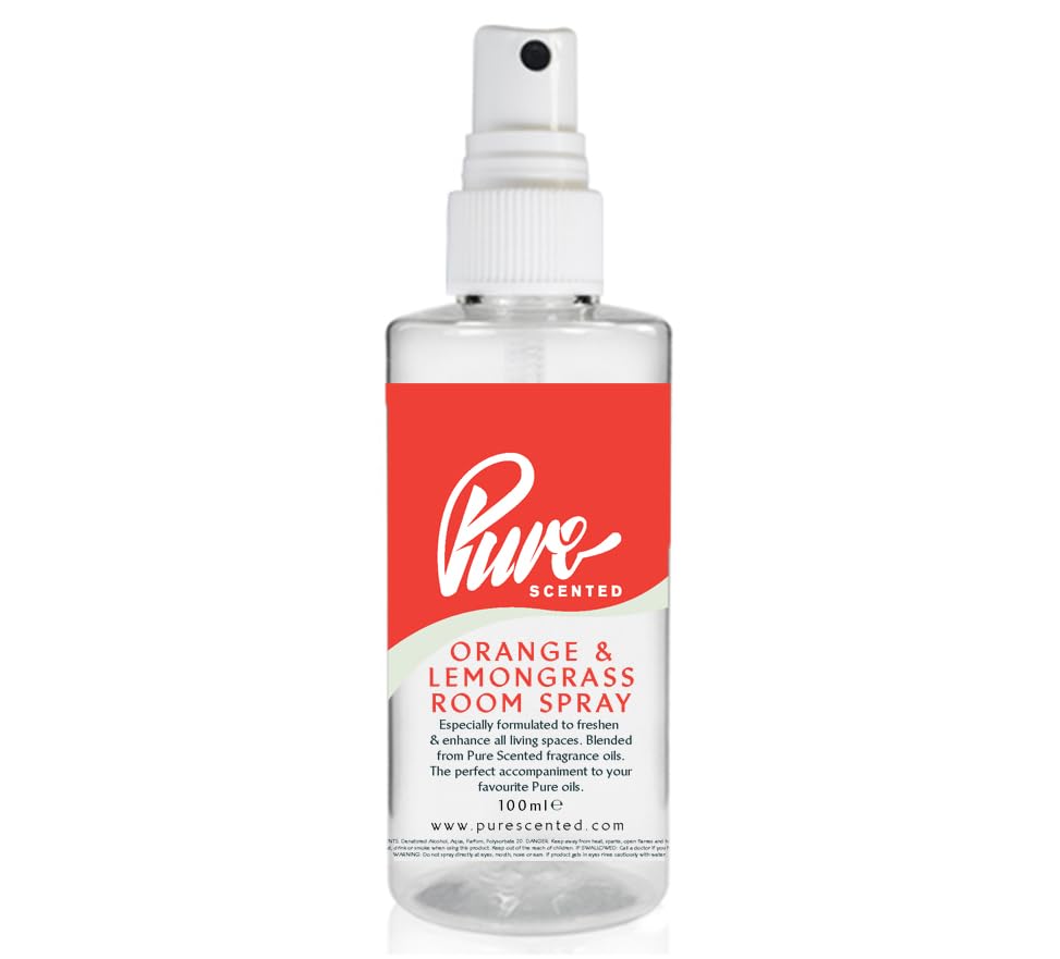 "Pure Scented 100ml Room & Fabric Sprays Suitable For Home, Car, Caravan, Work, Gym Bags, Odour Eliminators (1 x 100ml, Orange & Lemongrass)"