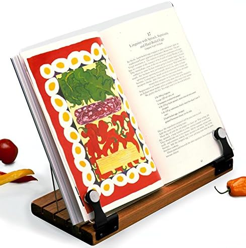 Deluxe Original Cookbook Holder - Acrylic Shield With Wooden Base and Black Hinges - Made in the USA