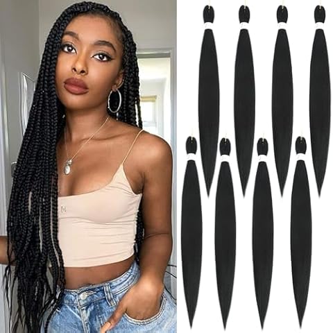 Braiding Hair Pre-Stretched Braiding Hair- Ombre PreStretched Braiding Hair For Crochet Twist Braids Hair For Black Women (30 Inch(8Packs), 1B) Cover