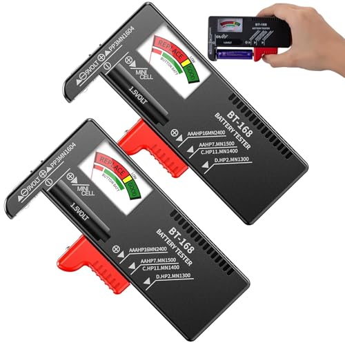 Set di 2 Tester Batteria Universale,Tester per batteria,Semplice Universale per Batterie AA AAA C D 9V 1.5V e a Bottone (Nero 2)
