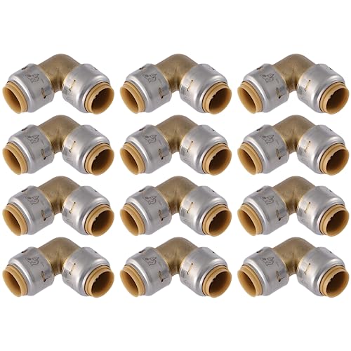 Image of SharkBite Max 1 /2 x 1 /2 in PTC 90-Degree Elbow, Pack of 12, Push-to-Connect Brass Plumbing Fitting, UR248