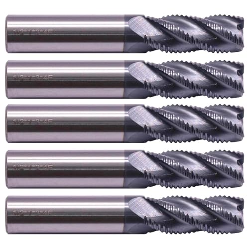 Image of 5Pcs 1 /2 inch 4 Flute Solid Carbide Roughing End Mill, ALCrSiN Nano Coated | 35 Degree Helix, 1 /2 inch Cutting Diameter, 1 /2 inch Shank Diameter, 1 inch Length of Cut, 3 inch Overall Length