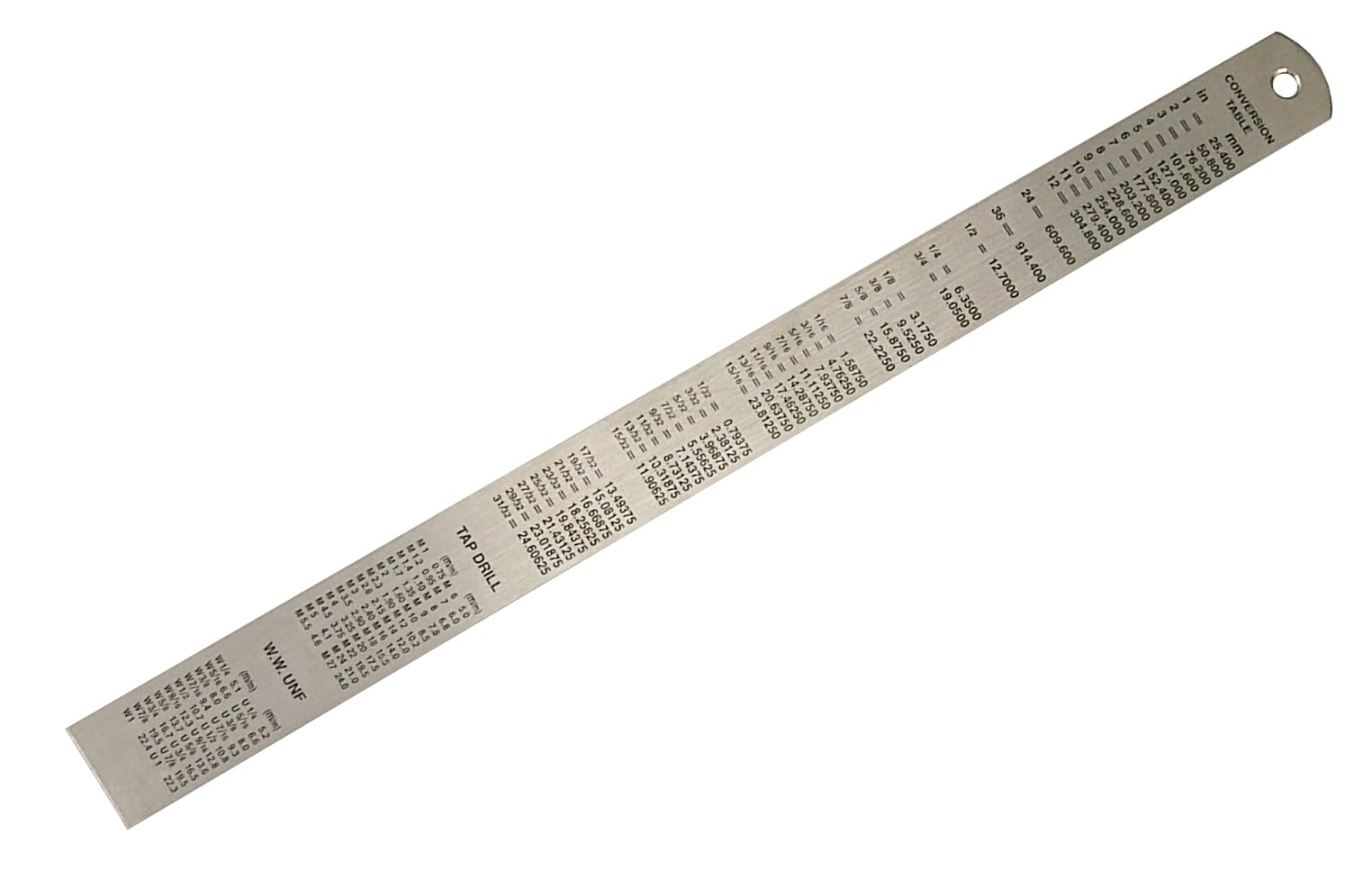 Righello di precisione Faithfull in acciaio inox da 300 mm (12 pollici) – Righello per marcatura e misurazione con doppia scala metrica e imperiale, tabella di conversione e foro per appenderlo