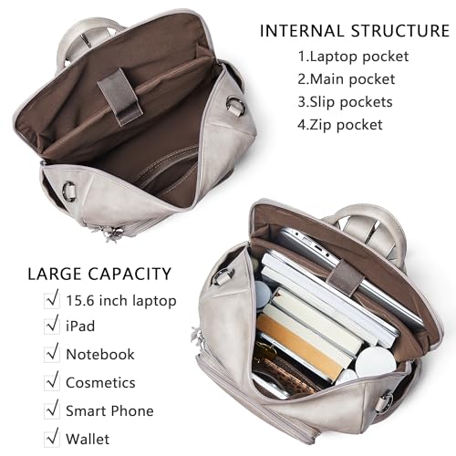 Image of Shrrie Vegan Leather Laptop Backpack for Women 15.6 inch Work Backpack Fashion Travel Backpack Purse for Business College