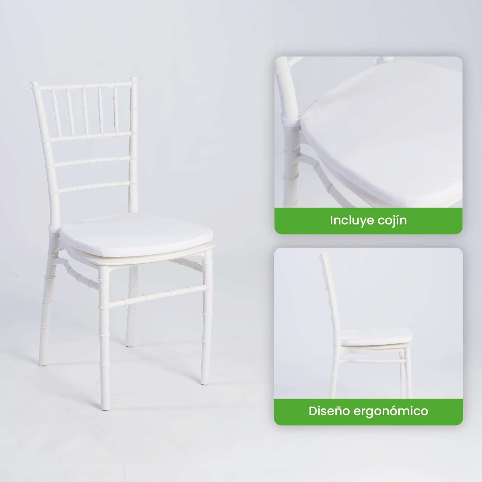 Pack de 4 Sillas Elegantes Modelo Tiffany/Chiavari Blancas ECO24 Bodas, Eventos Especiales y Decoración de Interiores-