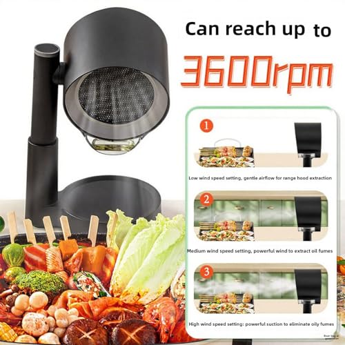 Portable Range Hood, 3 Speeds Desktop Small Exhaust Fan 2600-4600RPM 30-120 Degree Adjustable Angle Countertop Range Hood for Indoor BBQ Hot Pot