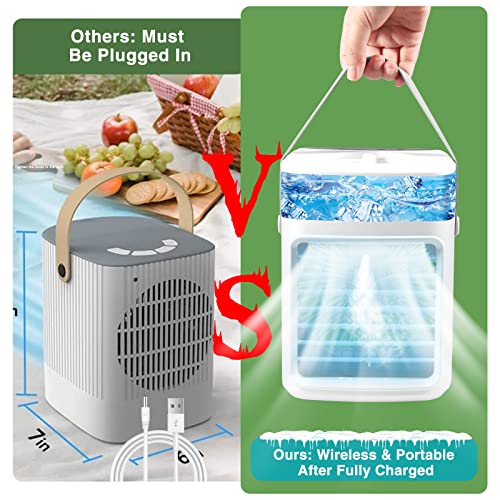 4-In-1 Evaporative Air Cooler, Rechargeable Small Air Conditioner, Powerful 3 Speed Timed Personal Space Cooler, Cordless Ac Desktop Spray Fan, Quiet Aroma Diffuser Ac With Handle For Home Camping #TOP2