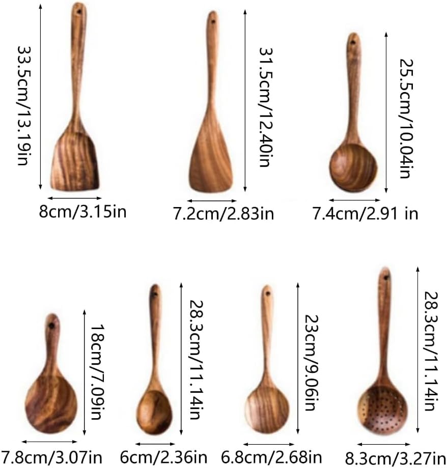 Set of 9 Multifuntional Wood Cutlery Set Fashion Kitchen Utensils Wood Texture