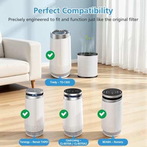 Image of 2-Pack TD-1300 Filter Replacement for Tredy TD1300 Air Purifier | 3-in-1 HEPA & Activated Carbon Filters, also for Tenergy Renair TAP01 / Cool-Living CL-6070A / BEABA Nursery, for Large Room