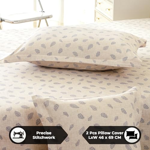 Image of Story@Home King Size Double Bed Sheet 250x270 cm | 300 TC Mist Cotton Bedsheet with 2 Pillow Covers | Soft, Breathable & Hotel Quality | Beige Leaf Grunge Cotton Bedding Set