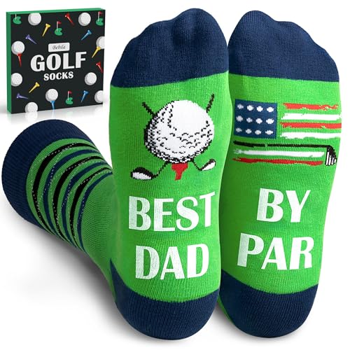Bebila Funny Golf Socks For Men Novelty Socks Valentines Gifts for Men Birthday Valentines Gifts for Dad Husband Golf Lovers, Best Dad By Par, One Size