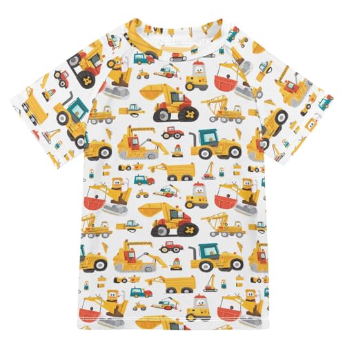 KLL Rash Guard Bathing Suit Girls Short Sleeve Rash Guard Swimsuit 4T Construction Vehicles
