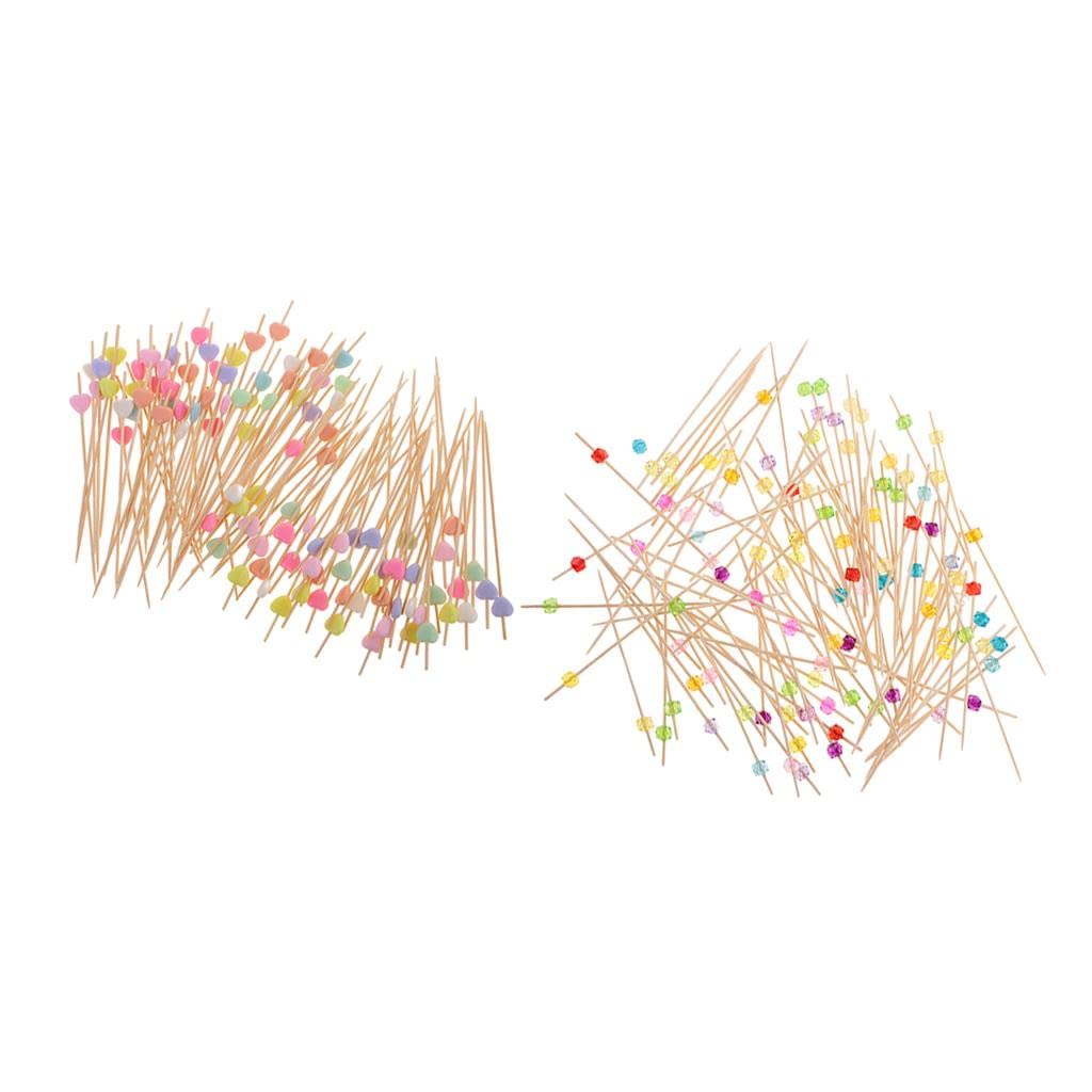 Merishopp 200 Pieces Acrylic Beads Bamboo Cocktail Picks Drink Stirrer Heart+Square-image-38