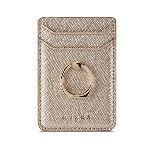 Cell Card Holder for Back of Phone Ring Stand Stick on Wallet Pu Leather Phone Card Holder for iPhone Android and All Smartphones