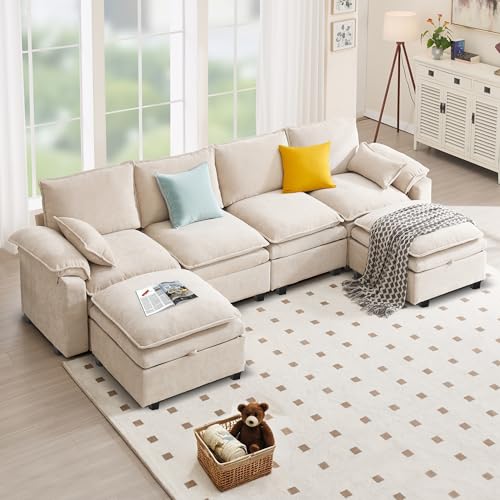 VIKAYAMICS 129” U-Shaped Modular Sofa, Chenille, 6 Seats