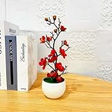 Gettimore Planta artificial retro en maceta, para uso en interiores y exteriores, aspecto realista (rojo)