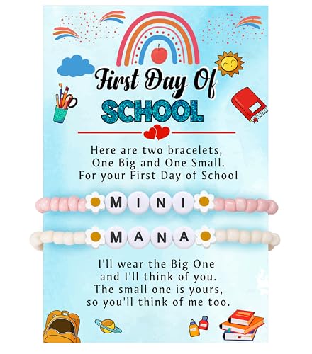 First Day of School Gifts Matching Bracelets for Women Girls Mother and Daughter Beaded Bracelet Multicolor Bead Stretch Back to School Gift I Love You Engraved Christmas Birthday Jewelry
