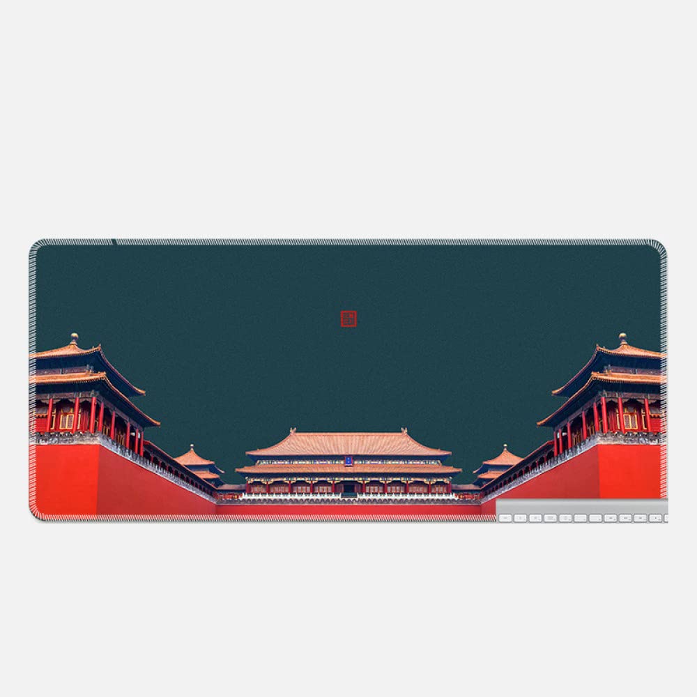 Large Gaming Mouse Mat Pad - Chinese Style Forbidden City Print Mouse Pad Non-Slip Natural Rubber Base, Double Weave Fabric Surface Design - Tight Smooth, Fit Any Mouse, Keyboard Laptop