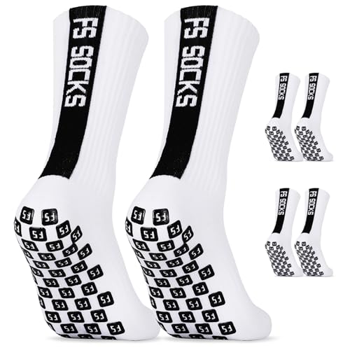 AVABEST Fussball Socken 2 Paar Fußballsocken 35-39 für Damen Kinder und Teenager Grip Socken Fussball Fussballsocken Rutschfeste Sportsocken für Fussball Basketball Laufen Weiß