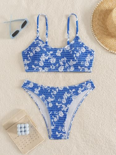 Image of Fanuerg Women's Ribbed Bikini Sets Scoop Neck Cheeky Swimsuit Textured Two Piece Bathing Suit