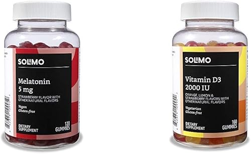 Amazon Basics - Paquete de gomitas de melatonina y vitamina D3 (2 paquetes)