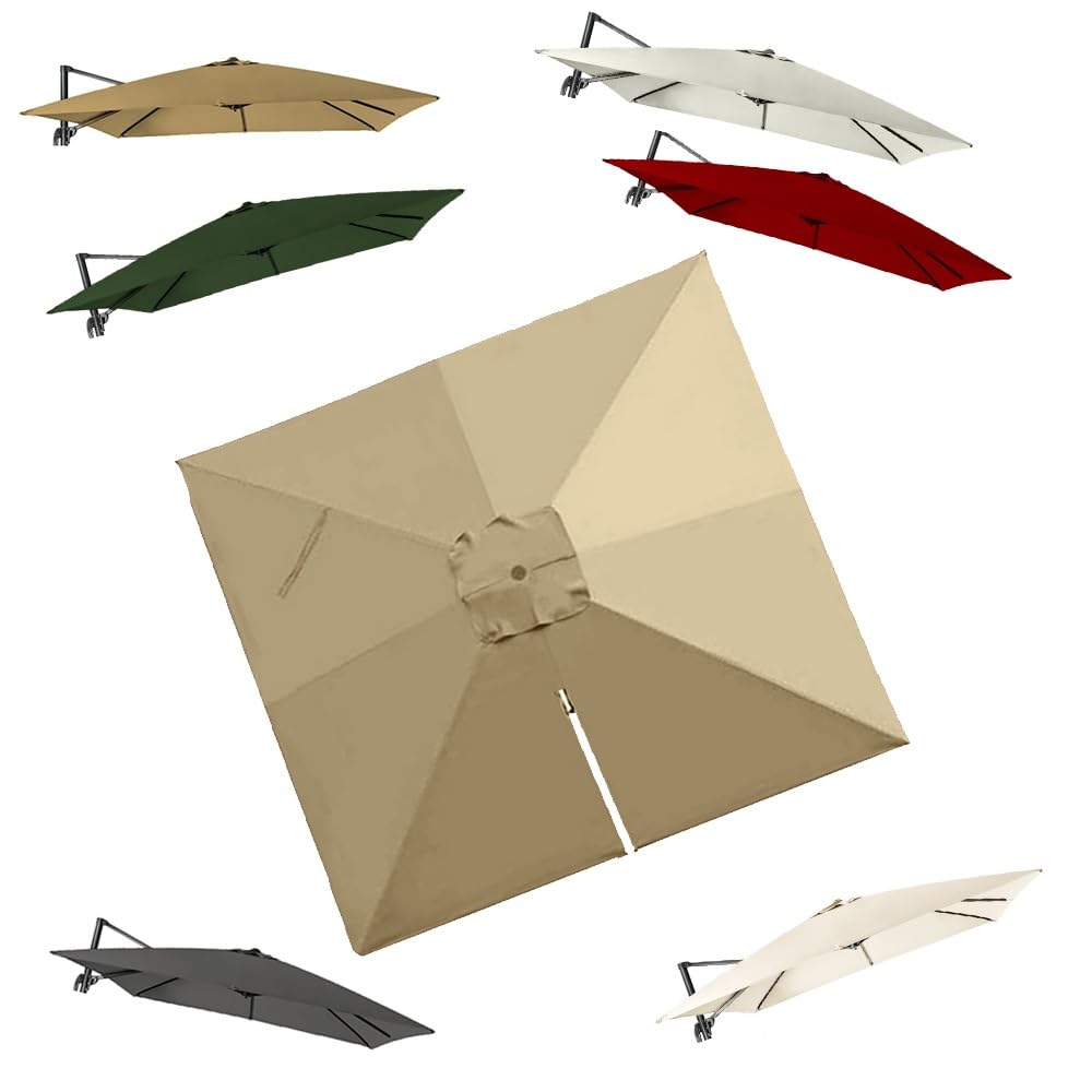 Toile de rechange pour parasol déporté 3x3m carré kaki avec 8 baleines