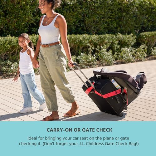 Image of J.L. Childress Car Seat Luggage Strap, Travelt Belt for Airplane, Red | Strong, premium nylon webbing luggage strap attaches baby car seat to rolling suitcase to easily transport through airport