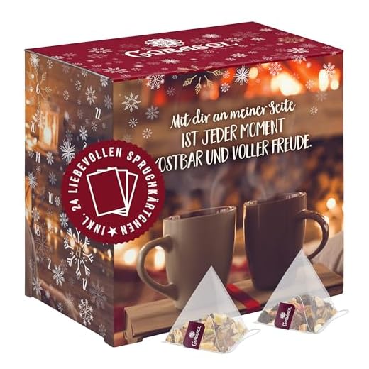 Corasol Pyramiden-Tee-Adventskalender Teebeutel Adventskalender Mit dir an meiner Seite für Paare mit 24 x 2 Teemischungen im Pyramidenbeutel