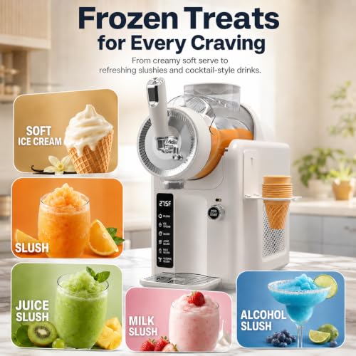 Image of SYINTAO Slushie Machine No Ice Needed, 2-in-1 Frozen Drink & Soft Serve Ice Cream Maker, Self-Chilling Slushy Maker with 5 Presets, LED Display & Auto Clean for Home & Party (White)