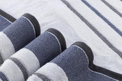 Image of Casa Copenhagen - Egyptian Cotton White Bay 1 Pcs Large Bath Towel (75 X 150cm) Colour : Blue /Dark Grey