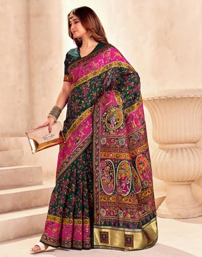 Image of SIRIL Women's Silk Kashmiri Minakari Jacquard Saree With Unstitched Blouse Piece
