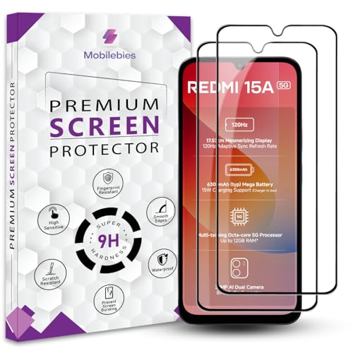 Image of Premium Tempered Glass Screen Protector Guard For Redmi 15A 5G (6.9 Inch, Pack of 2) | Edge to Edge Coverage With Easy to installation kit