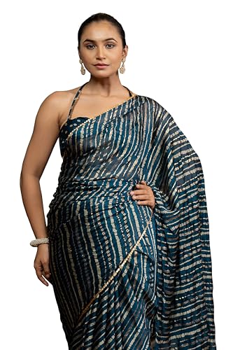 Image of MIRCHI FASHION Saree for Woman Chiffon Colorblock with Foil Work | Shimmer Festive Women's Sari for Wedding Functions and Ceremonies
