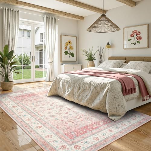 Tapete rosa lavable 5x7 para habitación miniatura 2
