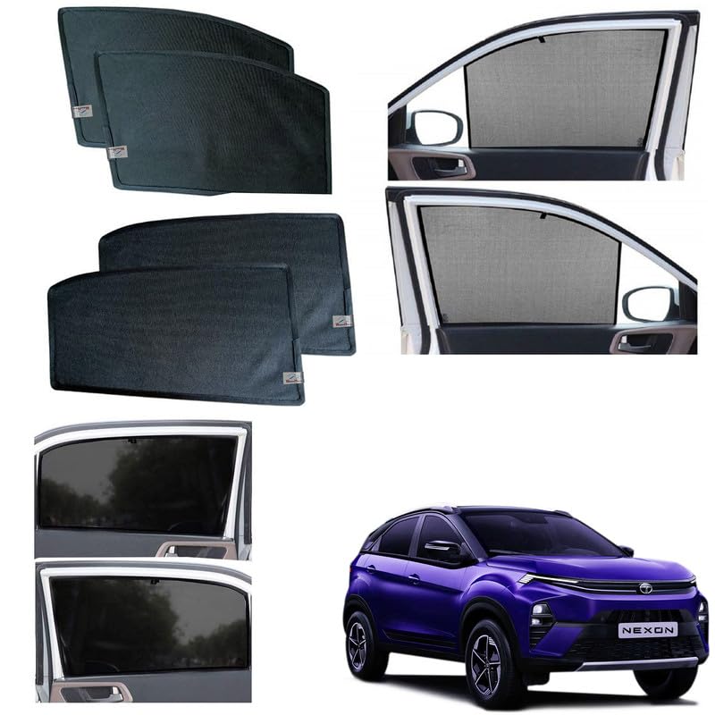 Image of WolkomHome Car Accessories Fix Curtain Window Shades Half Curtains Sunshade for Nexon Facelift 2023