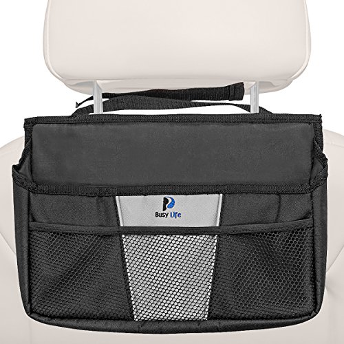 Busy Life CAR SEAT ORGANIZER - Great FRONT SEAT HOLDER For Cell Phone or Small Purse. Rigid Support Gives SEAT BACK ORGANIZER Strength - Safely Store Essentials For The Driver