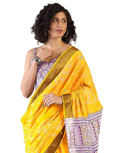 Image of SAREE MALL Women's Cotton Bandhani Printed Ready To Wear one Minute Saree With Unstitched Blouse