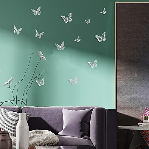 Image of SAOROPEB 3D Butterfly Wall Decor, 48 Pcs 4 Styles 3 Sizes, Removable Metallic Wall Sticker Room Mural Decals for Kids Bedroom Nursery Classroom Party Decoration Wedding Decor DIY Gift (Sliver) | 4 Styles 3 Sizes, Removable Metallic Wall Sticker Mural Decals for Kids Bedroom Nursery Classroom Party Decoration Wedding