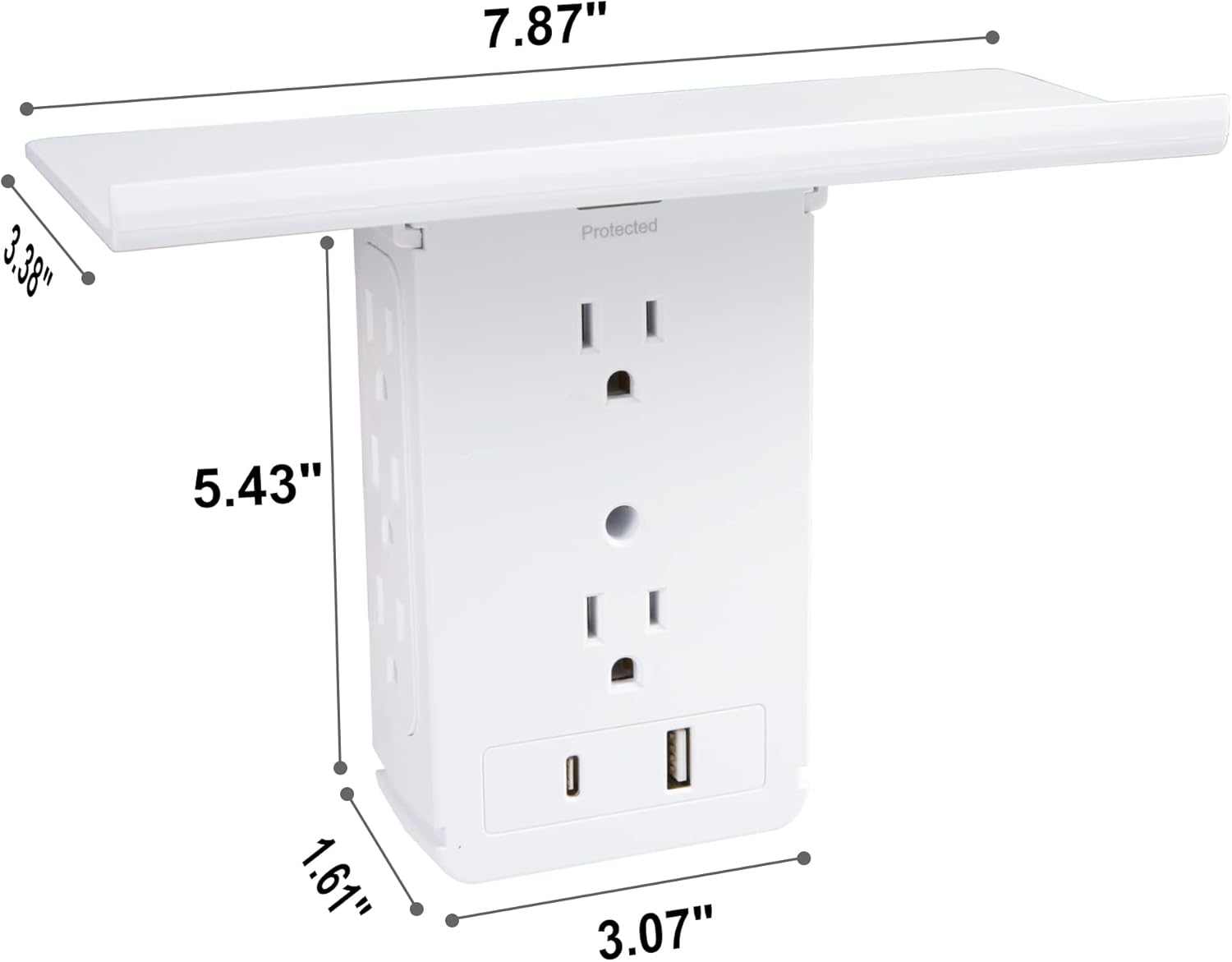 Wall Outlet Extender-2 Pack Surge Protector Wall Plug with USB A+C Ports (3.4A Total), 8 AC Outlets, Removable Outlet Shelf and Type-C Cable Included, Compatible with GFCI,1020J