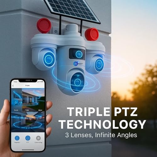 Image of Maizic Smarthome TRIGENIE Siren 4G Solar White 5MP�3 Triple Lens AI PTZ Outdoor Security Camera | 360� Pan View | Color Night Vision | Human Detection | 2-Way Audio | IP66 Waterproof