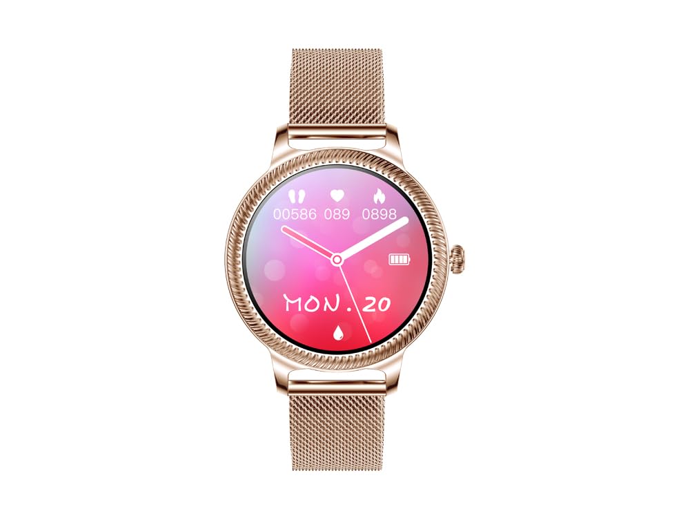 EKO ! Montre Connectée Appel Bluetooth, Smartwatch, Montre Sport, Podomètre, écran 1,09", Moniteur Sommeil Cardiofréquencemètre Tension Artérielle SpO2 (Or - Bracelet Milanais)