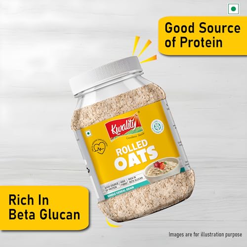 Image of Kwality Rolled Oats Jar 1kg | Wholegrain Oatmeal for Healthy Breakfast | High Fiber & Protein | Gluten-Free | No Added Sugar | Weight Management Friendly | Quick Cooking in 5-8 Minutes