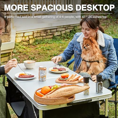 EVER ADVANCED Folding Camping Table with Storage, 4 ft * 2 ft Aluminum Composite Desktop & Adjustable Legs, Outdoor Kitchen Table for Tailgating, Backyard, BBQ and Picnic - Thumbnail 5