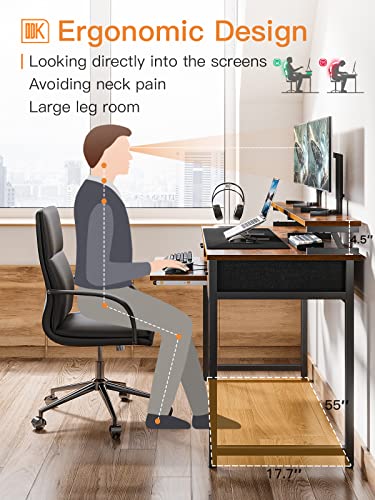 Odk Computer Desk With Keyboard Tray And Drawers, 55 Inch Office Desk With Storage, Writing Desk With Monitor Shelf, Work Desk Workstation For Home Office/Bedroom, Rustic Brown #TOP3