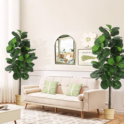 Artificial Fiddle Leaf Fig Tree, 6FT Fake Fig Silk Tree in Pot Artificial Tree, Ficus Lyrata Faux Trees for Home Office Living Room,Decorative Fake Plants for Indoor Entryway Decor Home Office 1 Pack