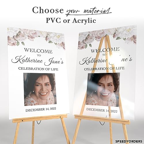 Image of Floral Funeral Reception Sign - Celebrating The Life Of Poster - Life Celebration Poster - Personalized Funeral Reception Poster - Custom Memorial Sign With Photo