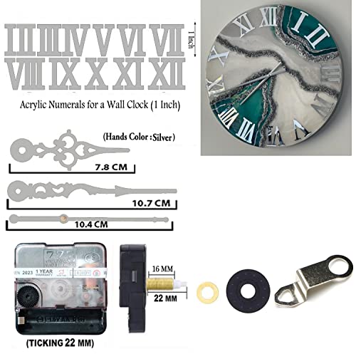 Image of 12 Pcs Arabic Mirrored Acrylic Numerals Movement Machine 22mm for Wood Resin Marble Clock Fancy Needles Pack 1 (Silver D1)