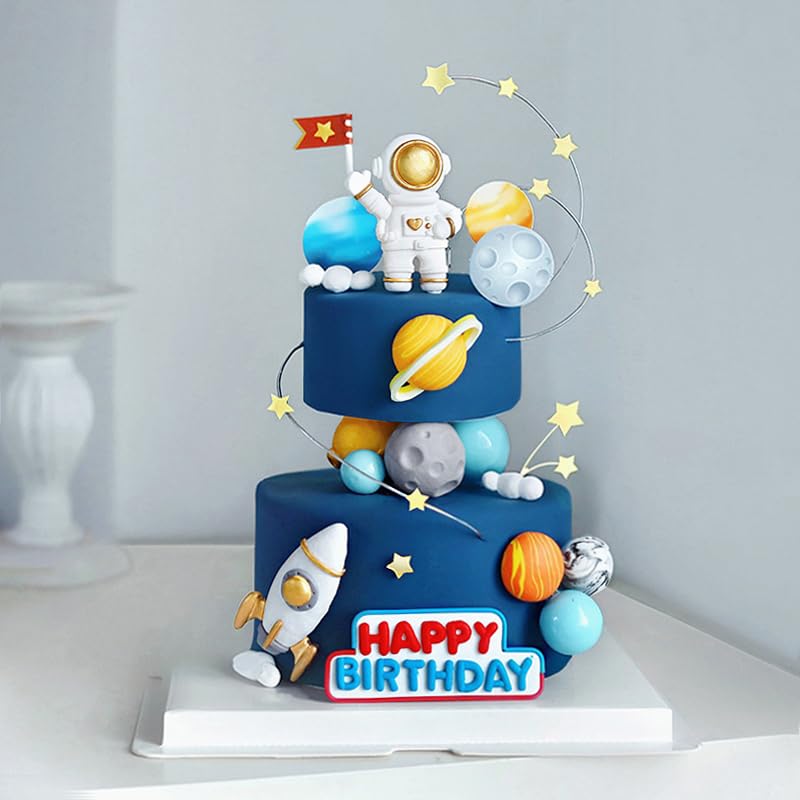 25 peças decoração bolo astronauta - kit decoração bolo e aniversário - decoração para bolos do espaço exterior - adequado para decorações de festas de astronauta e temáticas espaciais